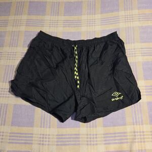 Vintage Umbro Shorts Large Black Soccer Nylon Lightweight Drawstring Neon USA